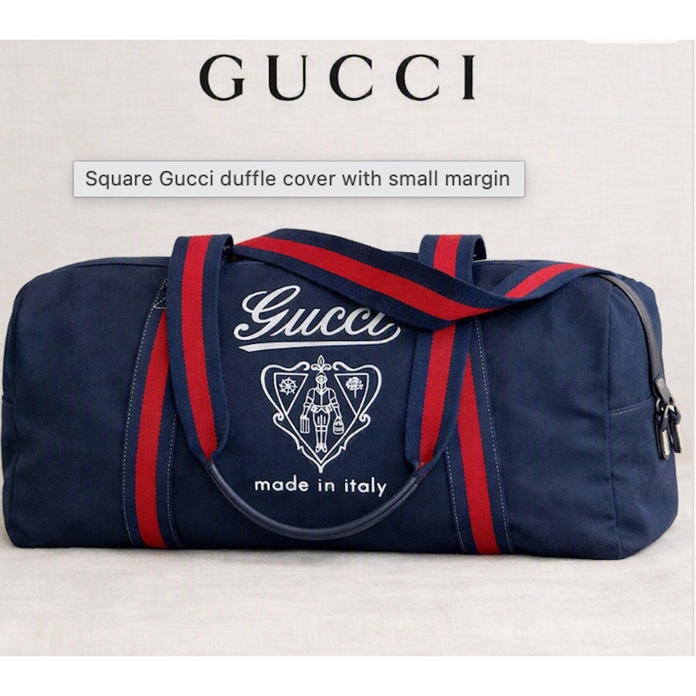 Gucci 816866 Duffle Bag Navy Canvas Red Blue Web Stripe Travel Weekend Bag